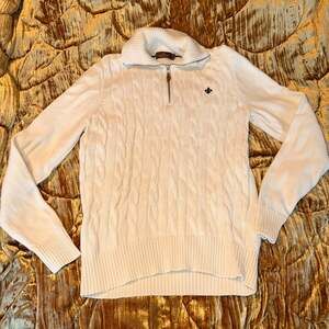 Morris Stockholm Marlebone Half Zip cable knit sweater cream ivory off white M